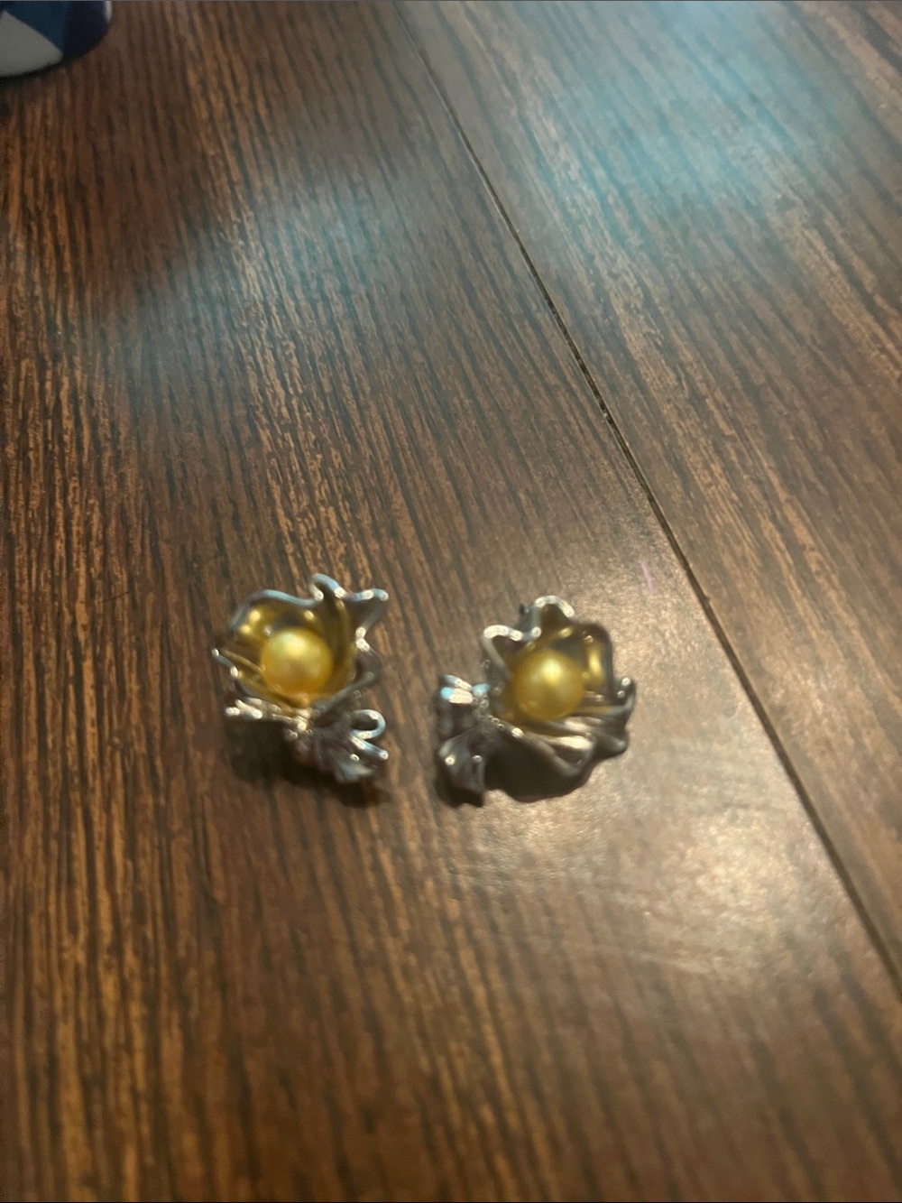 Yellow Pearl Floral Silver Stud Earrings - Women Jewelry worn maybe twice